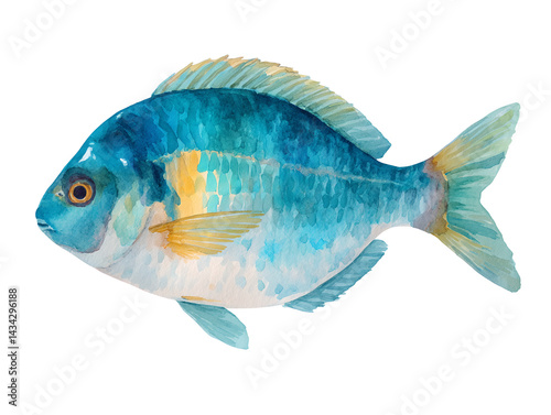 Obraz na płótnie A blue fish with yellow stripes on its body w salonie