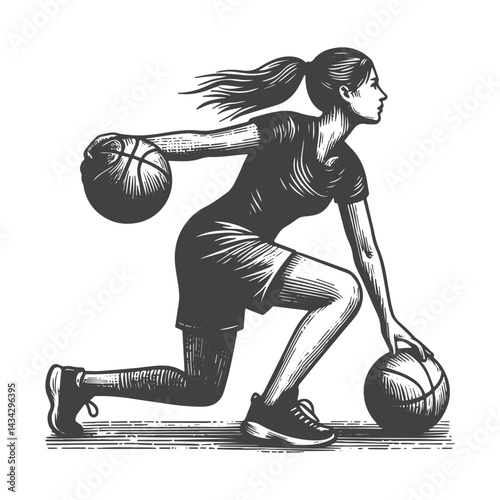 Vintage Hand-Drawn Basketball Player Warming Up Illustration – Sports Engraved Style Vector for T-Shirts, Posters, Stickers, and Athletic Apparel