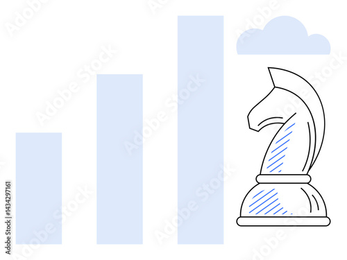 Chess knight alongside ascending bar chart reflects strategic planning, growth, and decision-making. Ideal for business strategy, leadership, competition, progress, planning, analysis innovation