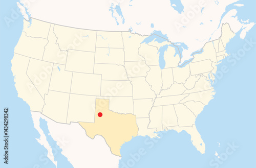 Location Map of the city Lubbock in Texas, USA. The state is marked orange and the city is highlighted with a red dot. No labels at all.
