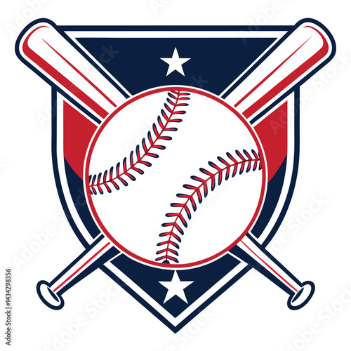 Baseball Emblem with Crossed Bats and Shield Design