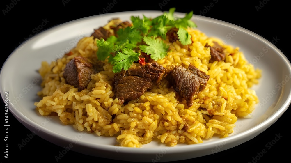 Beef and Yellow Rice with Fresh Cilantro
, A plate of savory beef mixed with yellow rice, garnished with fresh cilantro for a flavorful and aromatic meal.
Beef and Yellow Rice with Fresh Cilantro
, A plate of savory beef mixed with yellow rice, garnished with fresh cilantro for a flavorful and aromatic meal.