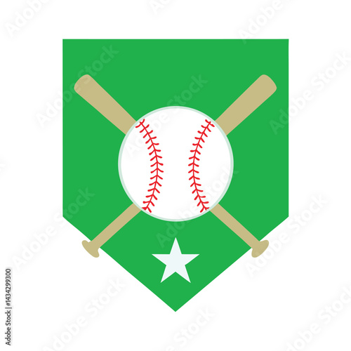 Baseball Emblem Green Background Bats Ball Star