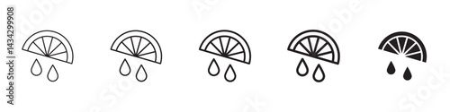 Citrus slice icons in black outline, solid and colored style