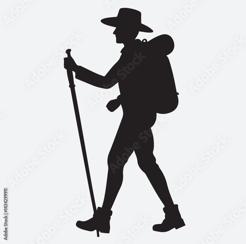 a hiker silhouette vector art illustration, vector illustration of a man with a back pack