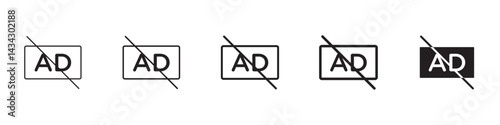 No audio description icons in black outline, solid and colored style