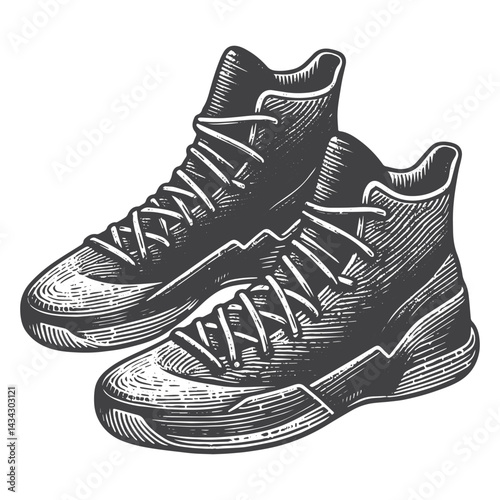 Vintage Hand-Drawn Basketball Sneakers Illustration – Sports Engraved Style Vector for T-Shirts, Posters, Stickers, and Athletic Apparel