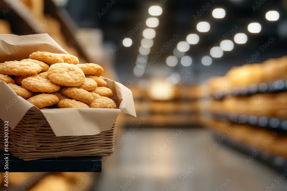 Retail display showcasing a basket of baked goods inviting customers to explore featured products in the store