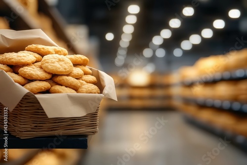 Obraz na płótnie Retail display showcasing a basket of baked goods inviting customers to explore featured products in the store w salonie