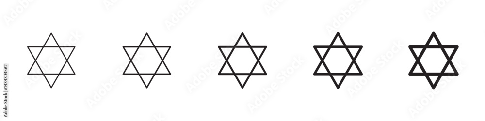 Star of david icons in black outline, solid and colored style Star of david icons in black outline, solid and colored style