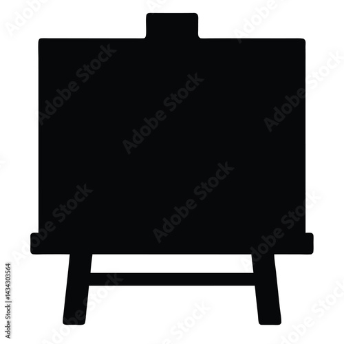 Black silhouette of a blank artist's easel on a white background