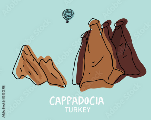 Air balloon cappadocia goreme line art vector hand drawn illustration.
