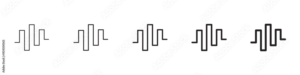 Wave square icons in black outline, solid and colored style Wave square icons in black outline, solid and colored style