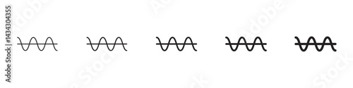 Wave sine icons in black outline, solid and colored style