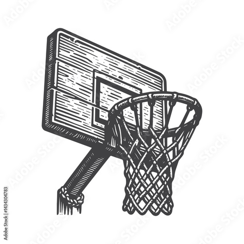 Vintage Hand-Drawn Basketball Hoop With Net Illustration – Sports Engraved Style Vector for T-Shirts, Posters, Stickers, and Athletic Apparel