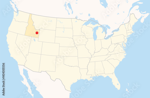 Location Map of the city Idaho Falls in Idaho, USA. The state is marked orange and the city is highlighted with a red dot. No labels at all.
