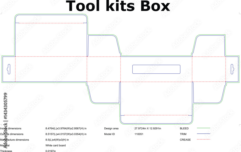 Tool Kit Box Blueprint Die Cut Template For Packaging Design And Manufacturing Tool Kit Box Blueprint Die Cut Template For Packaging Design And Manufacturing