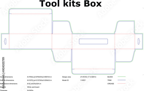 Tool Kit Box Blueprint Die Cut Template For Packaging Design And Manufacturing