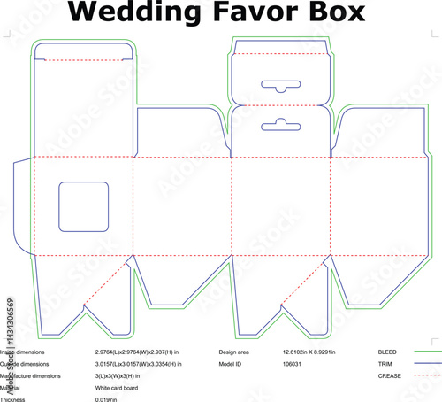 Wedding Favor Box Die Cut Template For Cardboard Packaging Design Vector Illustration