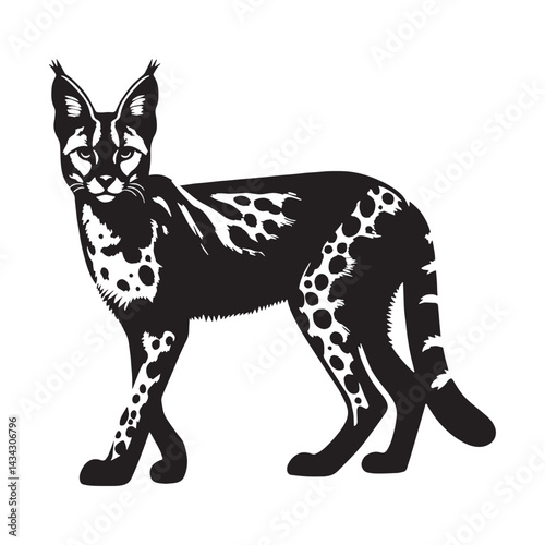 Editable serval silhouette vector engineered for EPS and AI compatibility – serval silhouette – serval vector – serval illustration – silhouette of serval


