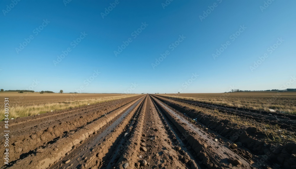 Beautiful Open Fields with Plowed Soil Under Clear Blue Sky