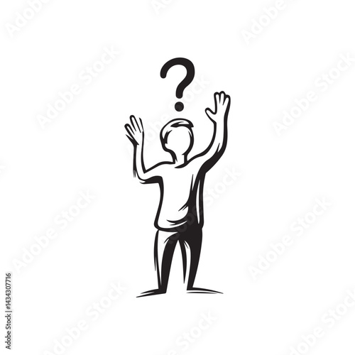 Person raising hands with a question mark above head vector illustration