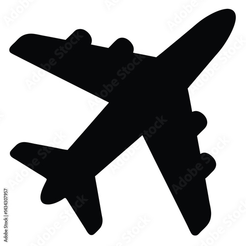 Simple black airplane silhouette with four engines and classic tail configuration