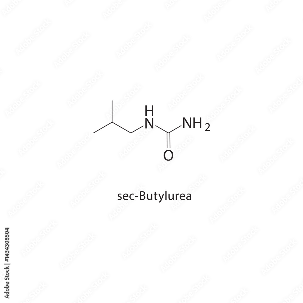 sec-Butylurea skeletal structure. Urea derivative compound schematic illustration. Simple diagram, chemical formula. sec-Butylurea skeletal structure. Urea derivative compound schematic illustration. Simple diagram, chemical formula.