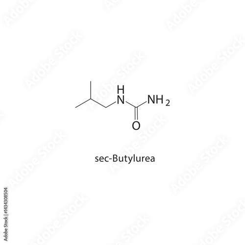 sec-Butylurea skeletal structure. Urea derivative compound schematic illustration. Simple diagram, chemical formula.