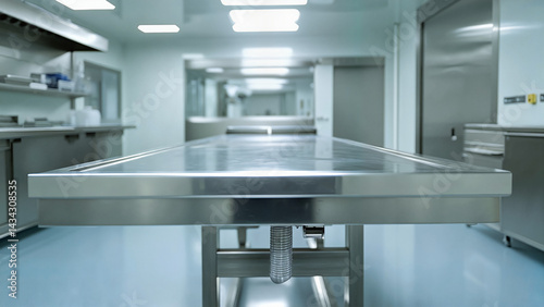 Sterile Embalming Room with Modern Equipment, Ideal for medical documentation, mortuary science education, and funeral industry marketing
