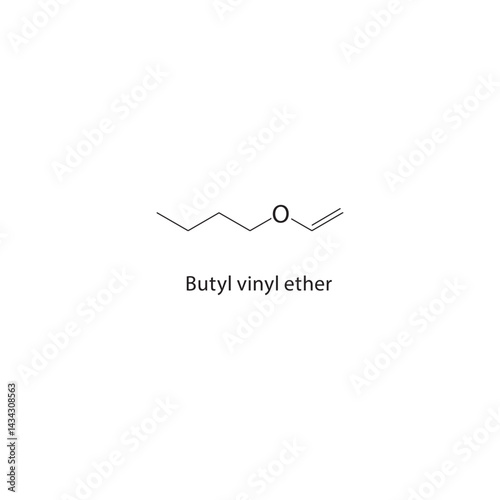 Butyl vinyl ether skeletal structure. Ether compound schematic illustration. Simple diagram, chemical formula.