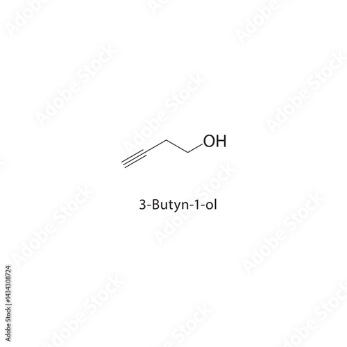 3-Butyn-1-ol skeletal structure. Alkyne alcohol compound schematic illustration. Simple diagram, chemical formula.