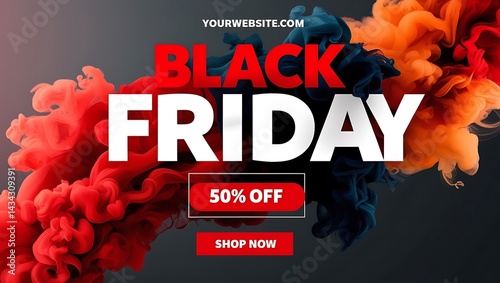 Black Friday banner featuring balloons and gifts. 