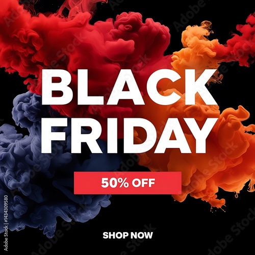 Black Friday banner featuring balloons and gifts. 