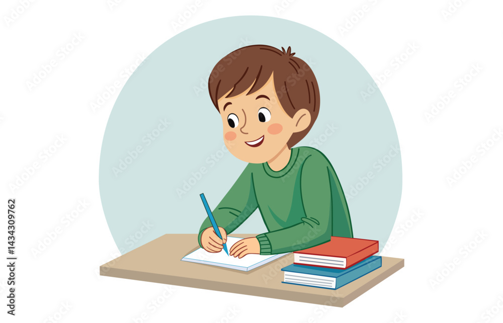 Smiling Student Studying with Books Smiling Student Studying with Books