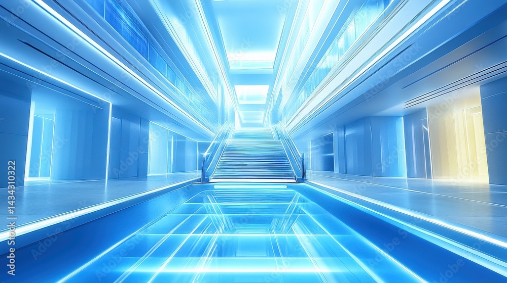 Obraz premium Futuristic Modern Corridor with Blue Light