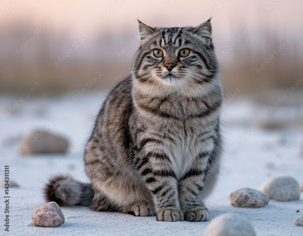 Wild cat in the desert at dawn. Wild cat in the desert at dawn.