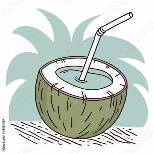 Refreshing Coconut Drink with a Straw – Tropical Summer Vector Illustration
