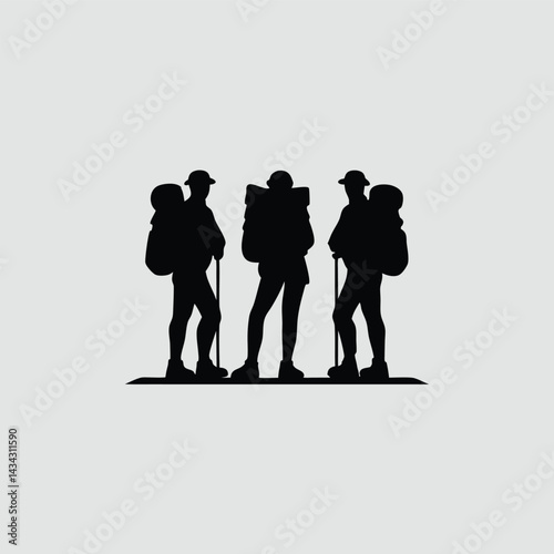 Three Hikers Silhouette Backpacking Trekking Adventure