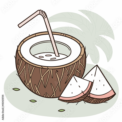 Refreshing Coconut Drink with a Straw – Tropical Summer Vector Illustration