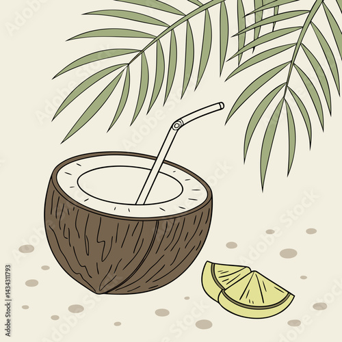 Refreshing Coconut Drink with a Straw – Tropical Summer Vector Illustration