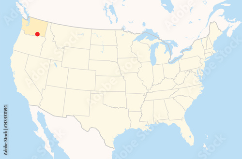 Location Map of the city Kennewick in Washington, USA. The state is marked orange and the city is highlighted with a red dot. No labels at all.