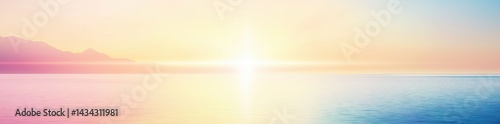 Panoramic view of a colorful sunset over a calm sea or lake,created by ai