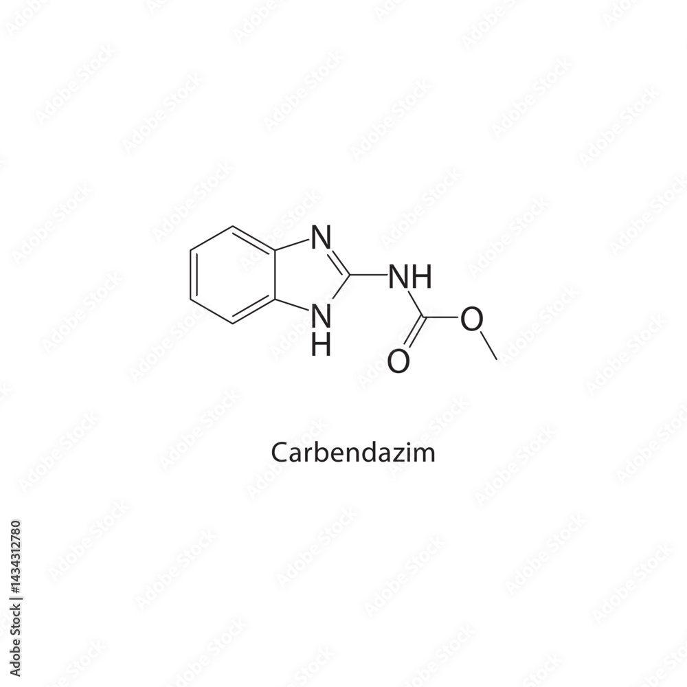 Carbendazim skeletal structure. Benzimidazole fungicide compound schematic illustration. Simple diagram, chemical formula. Carbendazim skeletal structure. Benzimidazole fungicide compound schematic illustration. Simple diagram, chemical formula.