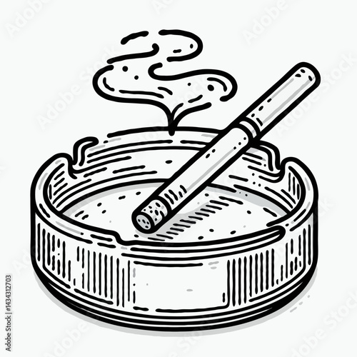 Smoking cigarette in ashtray in vintage sketch style