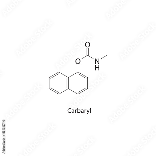 Carbaryl skeletal structure. Carbamate insecticide compound schematic illustration. Simple diagram, chemical formula.