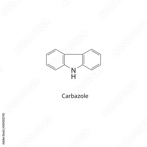 Carbazole skeletal structure. Heterocycle compound schematic illustration. Simple diagram, chemical formula.