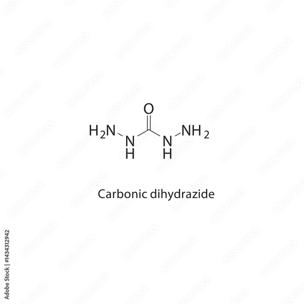 Carbonic dihydrazide skeletal structure. Hydrazide compound schematic illustration. Simple diagram, chemical formula. Carbonic dihydrazide skeletal structure. Hydrazide compound schematic illustration. Simple diagram, chemical formula.