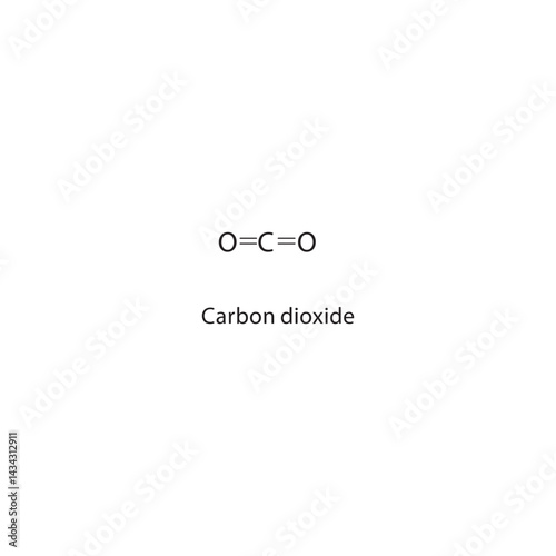 Carbon dioxide skeletal structure. Inorganic compound compound schematic illustration. Simple diagram, chemical formula.