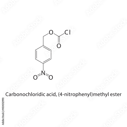 Carbonochloridic acid, (4-nitrophenyl)methyl ester skeletal structure. Acyl chloride ester compound schematic illustration. Simple diagram, chemical formula.